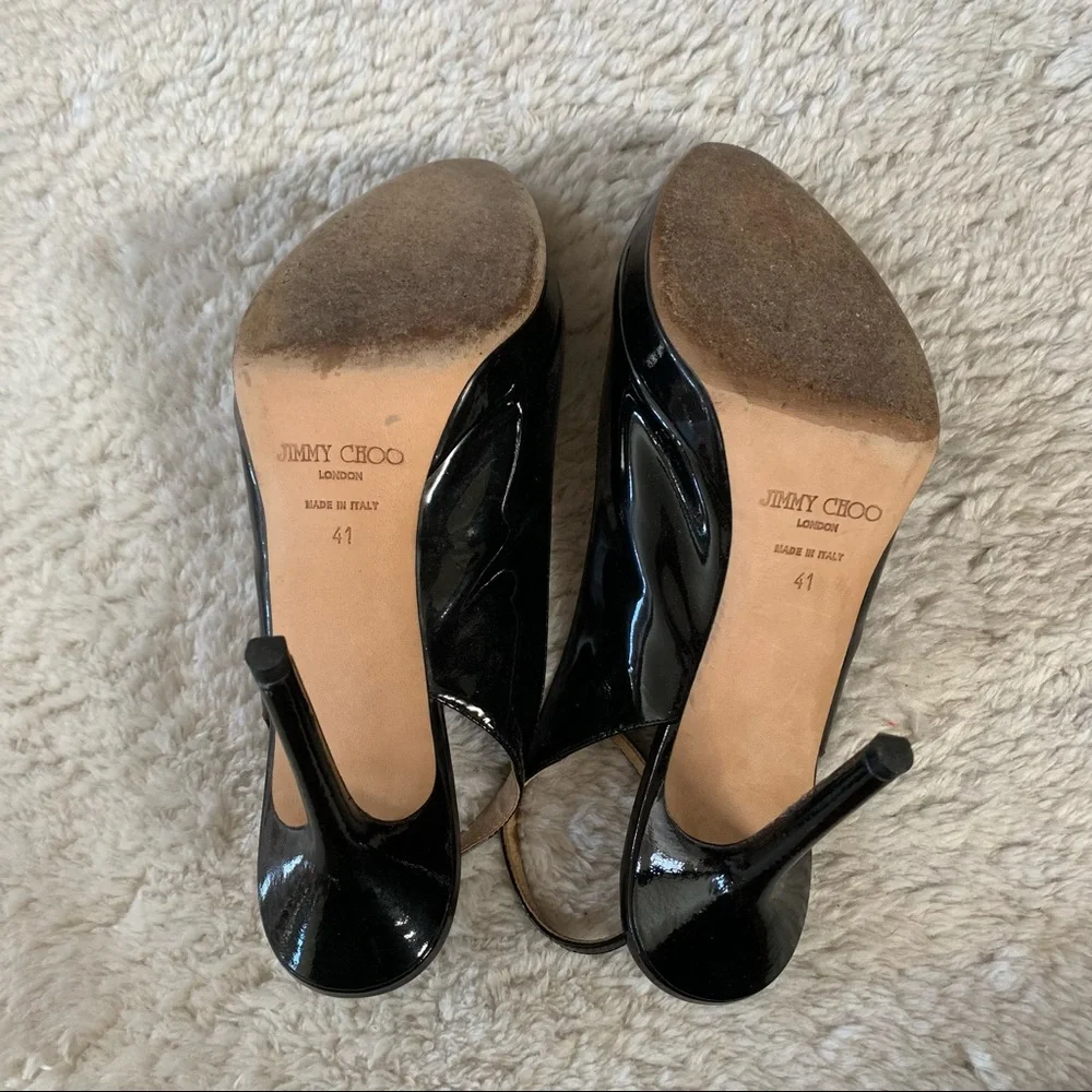 Jimmy Choo Black Nova Peep Toe Slingback Patent Heels - Picture 10 of 15